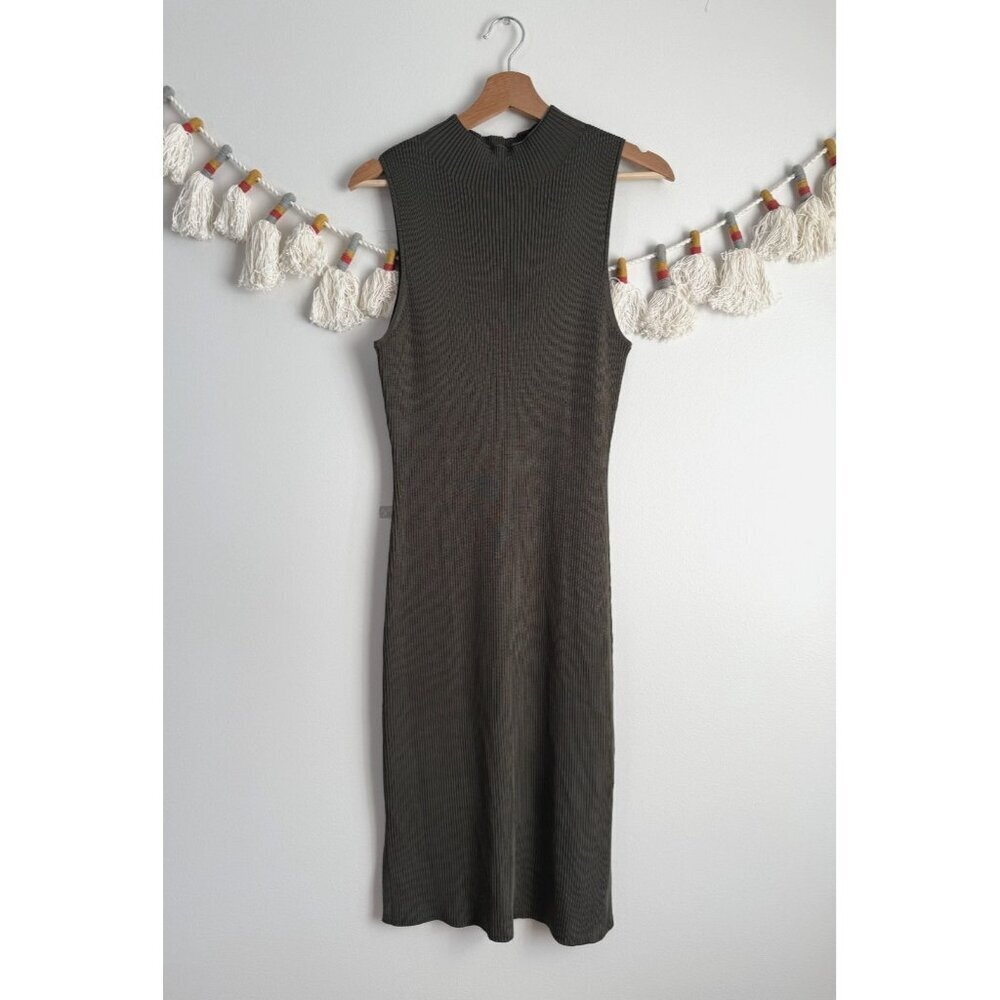 Gap Green High Neck Ribbed Knit Sleeveless Midi Dress Modest Minimalist L